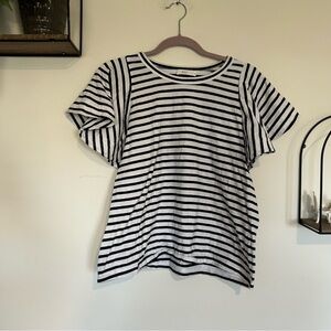 A.L.C. Black & White 100% Cotton Short Flutter Sleeve Blouse Top Shirt Large